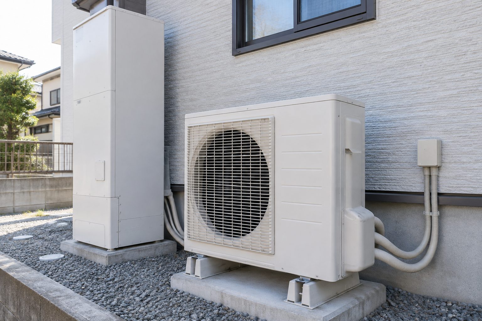 住宅に設置されたエコキュートの屋外ユニット